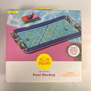 Sun Squad Inflatable Pool Hockey 4 Piece Set Teal Blue Yellow Tropical 68x36in